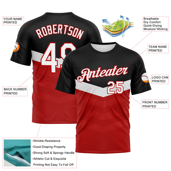 Custom Black White-Red 3D Pattern Chevron Stripe Fade Effect Performance T-Shirt