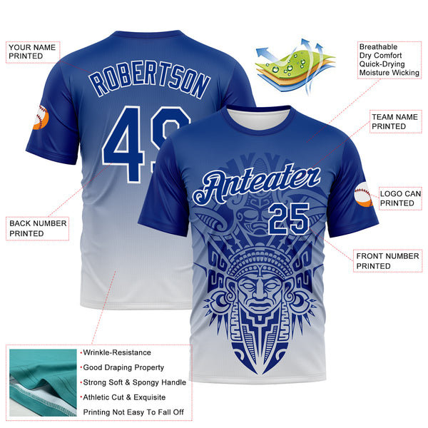 Custom Royal-White 3D Pattern Azteca Degrade Effect Performance T-Shirt