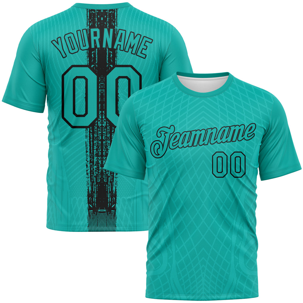 Custom Aqua-Black 3D Pattern Geometric Diamond Performance T-Shirt