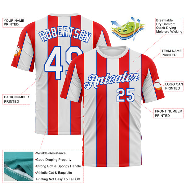 Custom White Fire Red-Thunder Blue 3D Pattern Vertical Stripe Classic Performance T-Shirt
