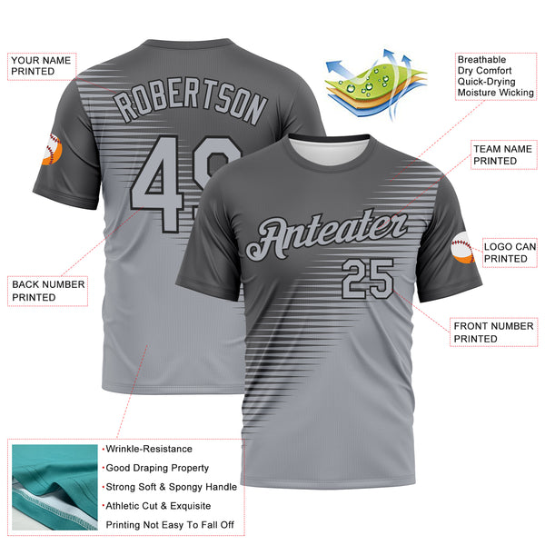 Custom Steel Gray Gray-Black 3D Pattern Diagonal Color Block Classic Performance T-Shirt