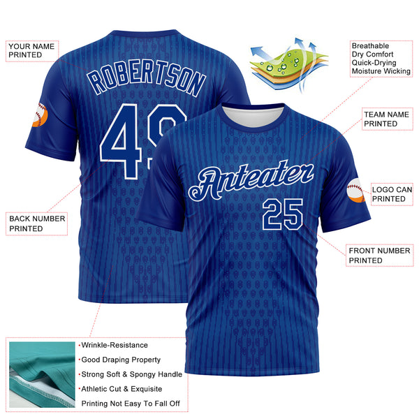 Custom Royal Blue-White 3D Pattern Pixel Vertical Stripe Hexagon Performance T-Shirt