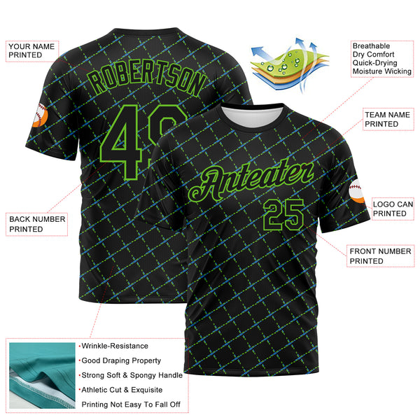 Custom Black Blue-Aurora Green Diamond Crosshatch Sportswear Performance T-Shirt