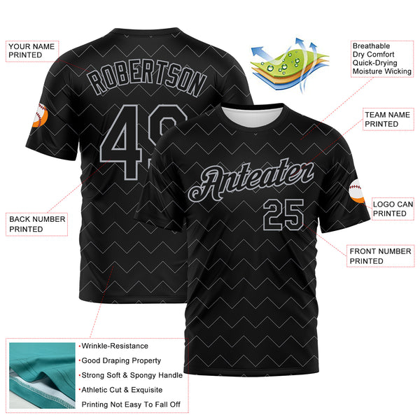 Custom Black-Gray Zigzag Wave Sportswear Performance T-Shirt