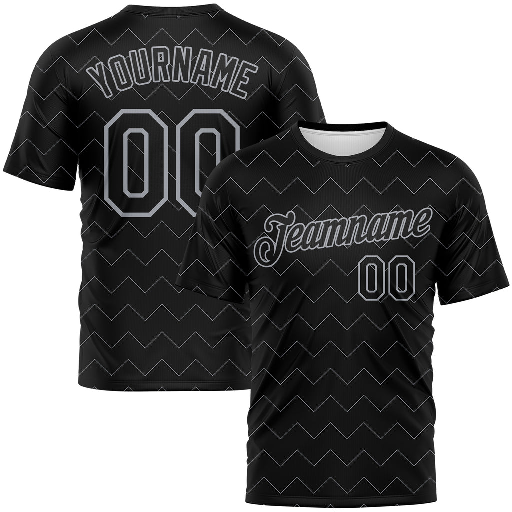 Custom Black-Gray Zigzag Wave Sportswear Performance T-Shirt