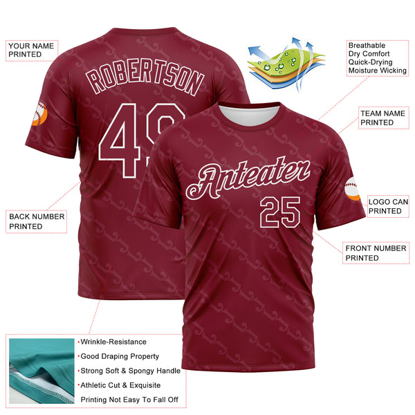 Custom Crimson-White Subtle Tonal Print Sportswear Performance T-Shirt