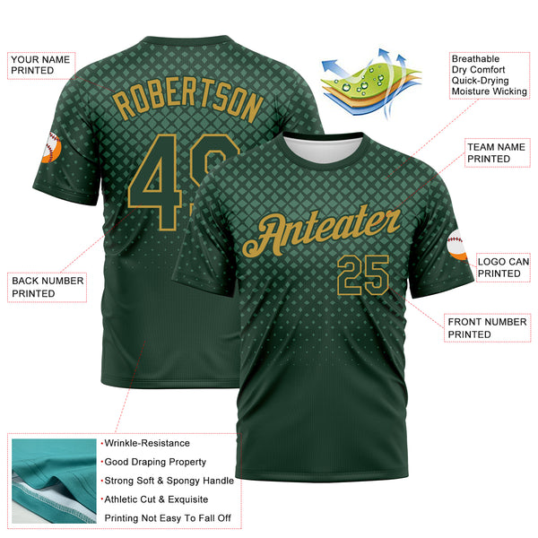 Custom Green-Old Gold Gradient Diamond Halftone Sportswear Performance T-Shirt