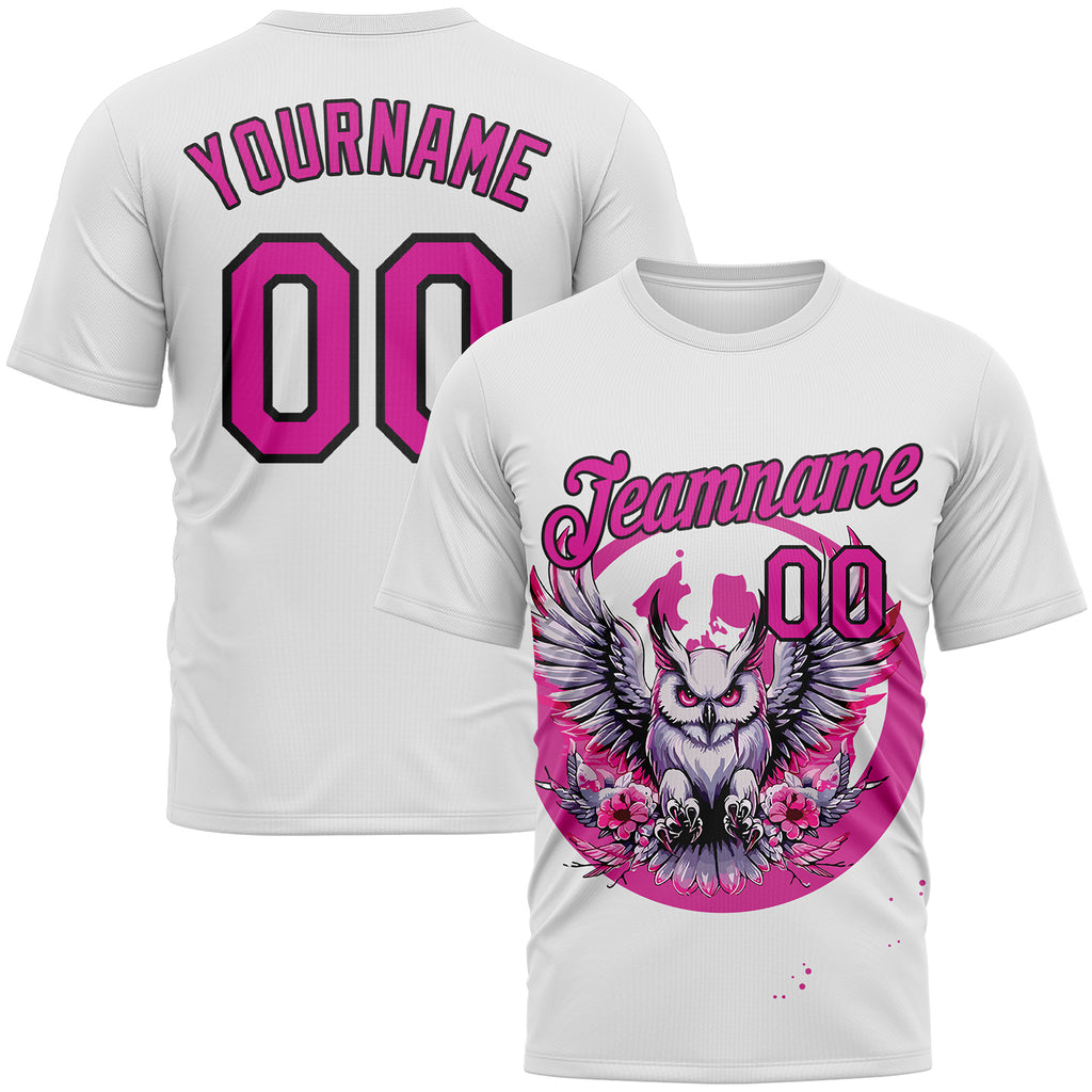 Custom White Deep Pink-Black Animal Owl Mascot Splatter Streetwear Style Performance T-Shirt