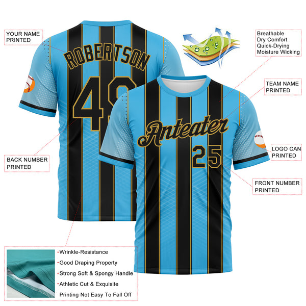 Custom Blue Black-Old Gold Stripe Dot Halftone Sportswear Performance T-Shirt