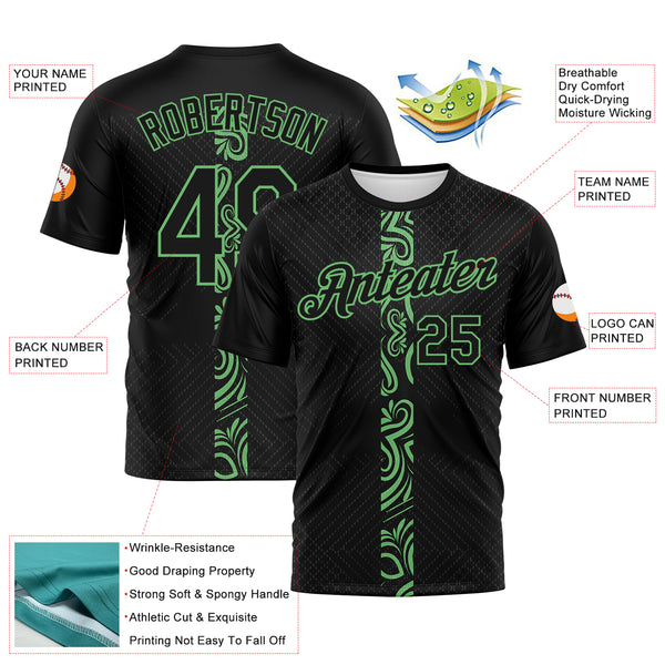 Custom Black-Pea Green Geometric Tribal Sportswear Performance T-Shirt