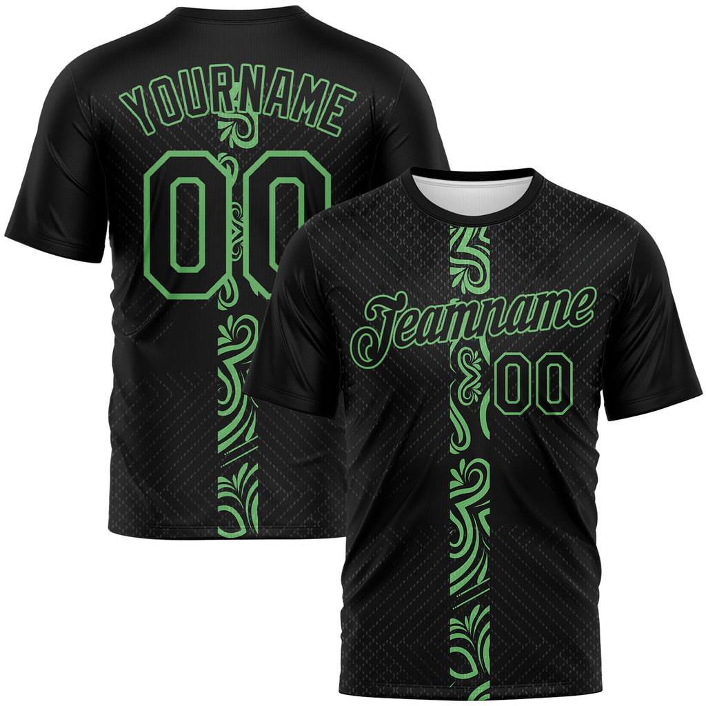 Custom Black-Pea Green Geometric Tribal Sportswear Performance T-Shirt