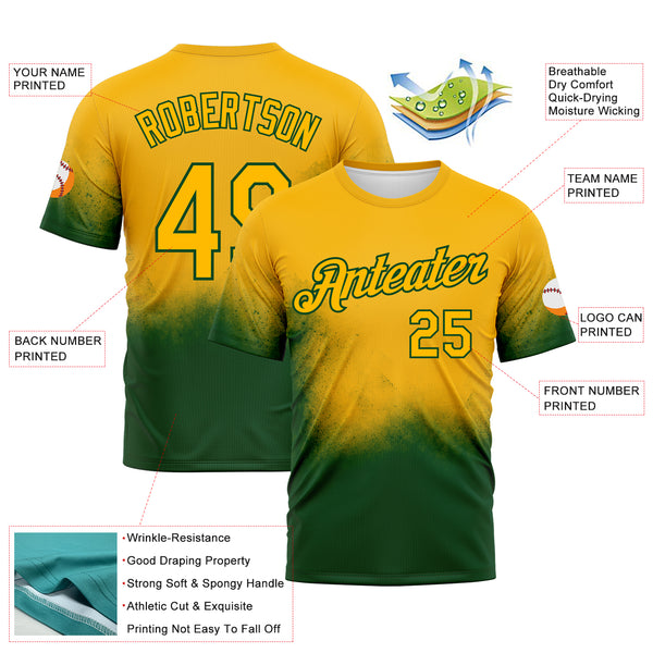 Custom Gold-Green Gradient Spray Speckle Performance T-Shirt