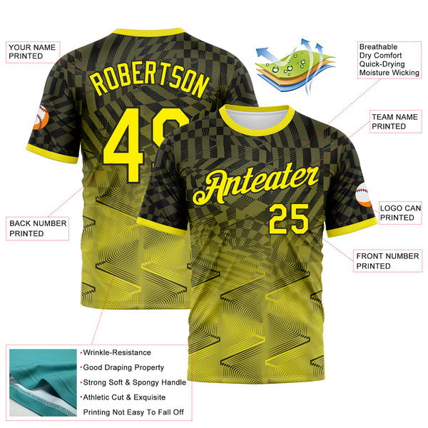 Custom Black-Light Yellow Gradient Geometric Sportswear Performance T-Shirt
