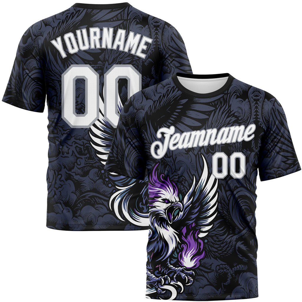 Custom Black White-Gray Animal Eagle Mascot Performance T-Shirt