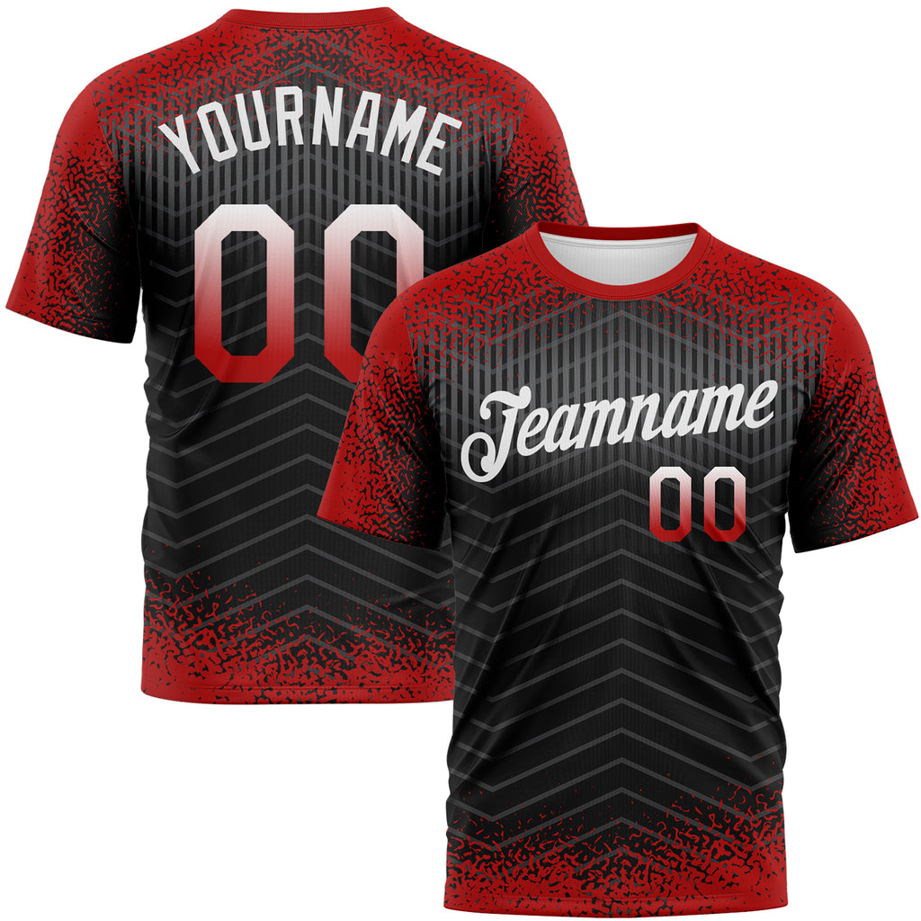 Custom Red Black Gray-White Gradient Speckle Geometric Sportswear Performance T-Shirt