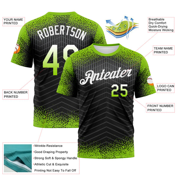 Custom Neon Green Black-White Gradient Speckle Geometric Sportswear Performance T-Shirt