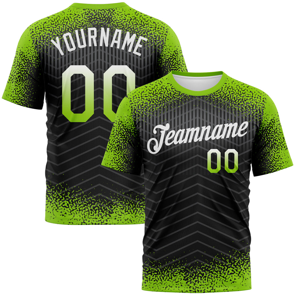 Custom Neon Green Black-White Gradient Speckle Geometric Sportswear Performance T-Shirt