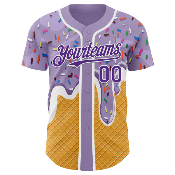 Custom Light Purple Purple Yellow-White Foodie Food Dessert Melting Cream Waffle Grid Authentic Baseball Jersey