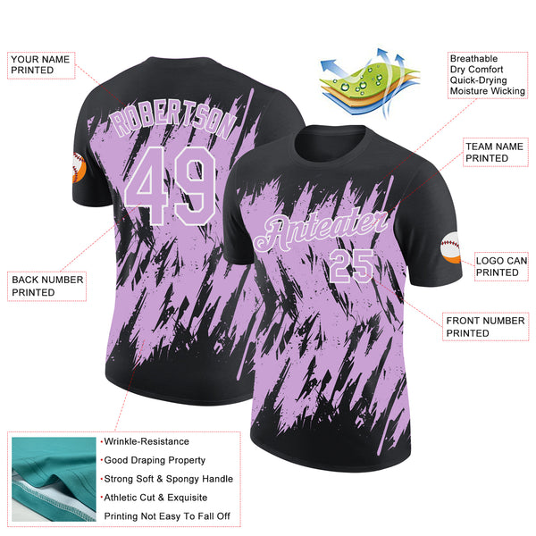 Custom Black Light Purple-White Torn Sharp Brush Stroke Splatter Performance T-Shirt
