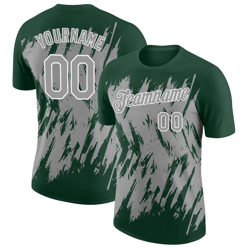 Custom Green Gray-White Torn Sharp Brush Stroke Splatter Performance T-Shirt