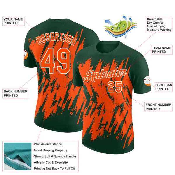 Custom Green Orange-White Torn Sharp Brush Stroke Splatter Performance T-Shirt