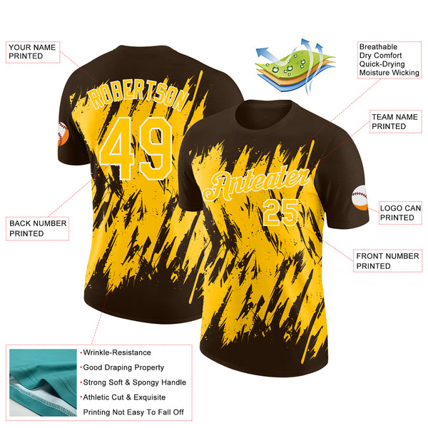 Custom Brown Yellow-White Torn Sharp Brush Stroke Splatter Performance T-Shirt