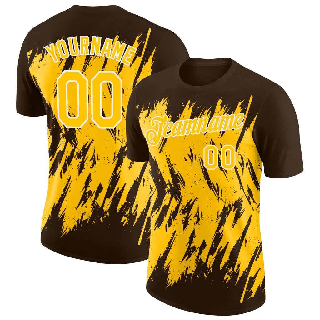Custom Brown Yellow-White Torn Sharp Brush Stroke Splatter Performance T-Shirt