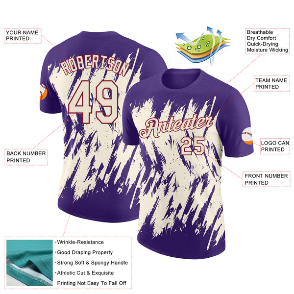 Custom Purple Cream-Crimson Torn Sharp Brush Stroke Splatter Performance T-Shirt