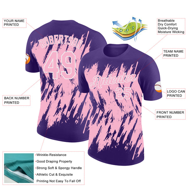 Custom Purple Light Pink-White Torn Sharp Brush Stroke Splatter Performance T-Shirt