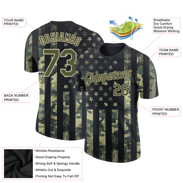 Custom Camo Olive-Cream 3D American Flag Fashion Performance Salute To Service T-Shirt