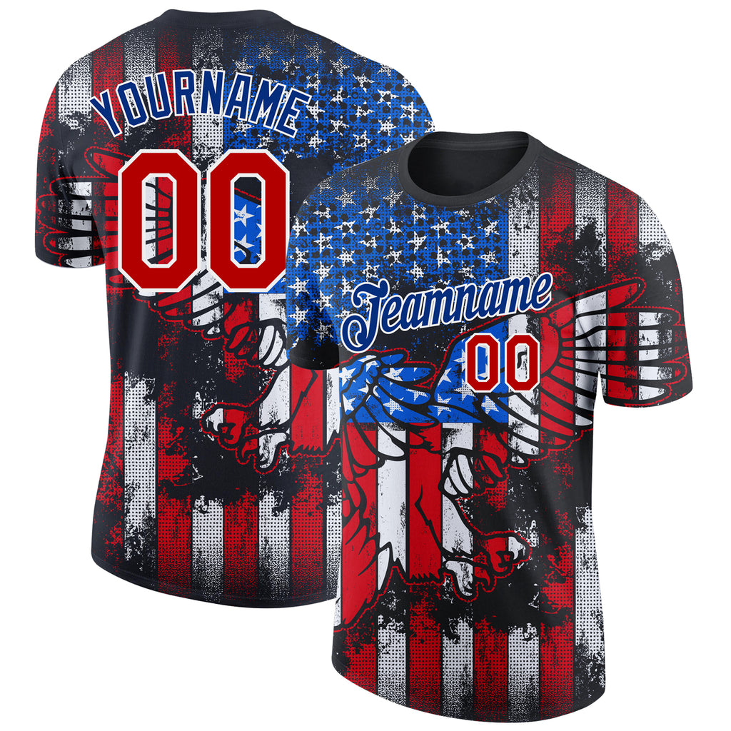 Custom Black Red-White 3D American Flag Fashion Performance T-Shirt