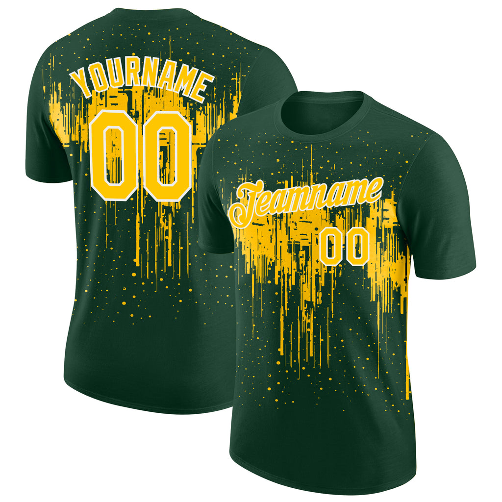 Custom Green Yellow-White Dripping Splatter Paint Performance T-Shirt