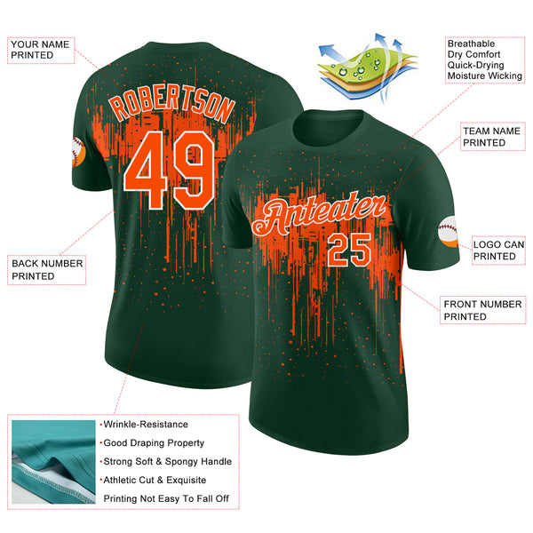 Custom Green Orange-White Dripping Splatter Paint Performance T-Shirt