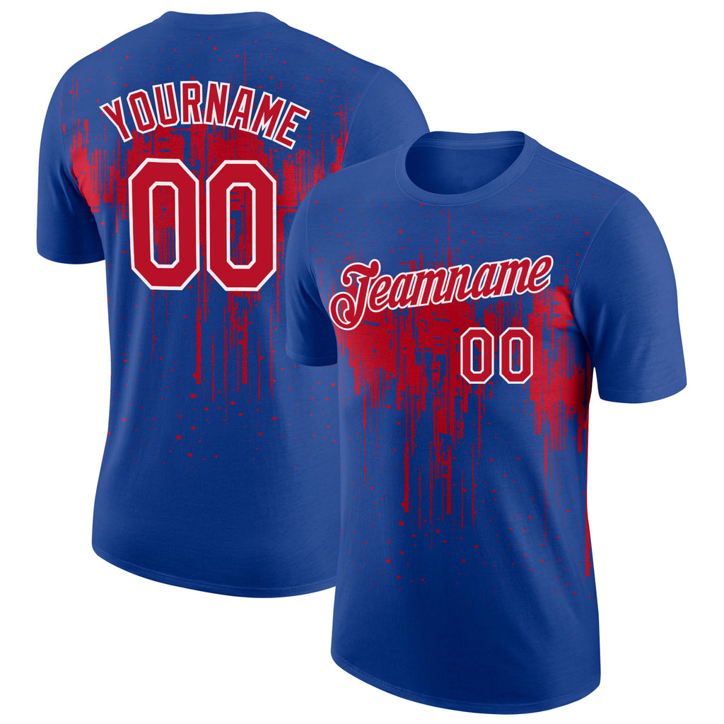 Custom Royal Red-White Dripping Splatter Paint Performance T-Shirt