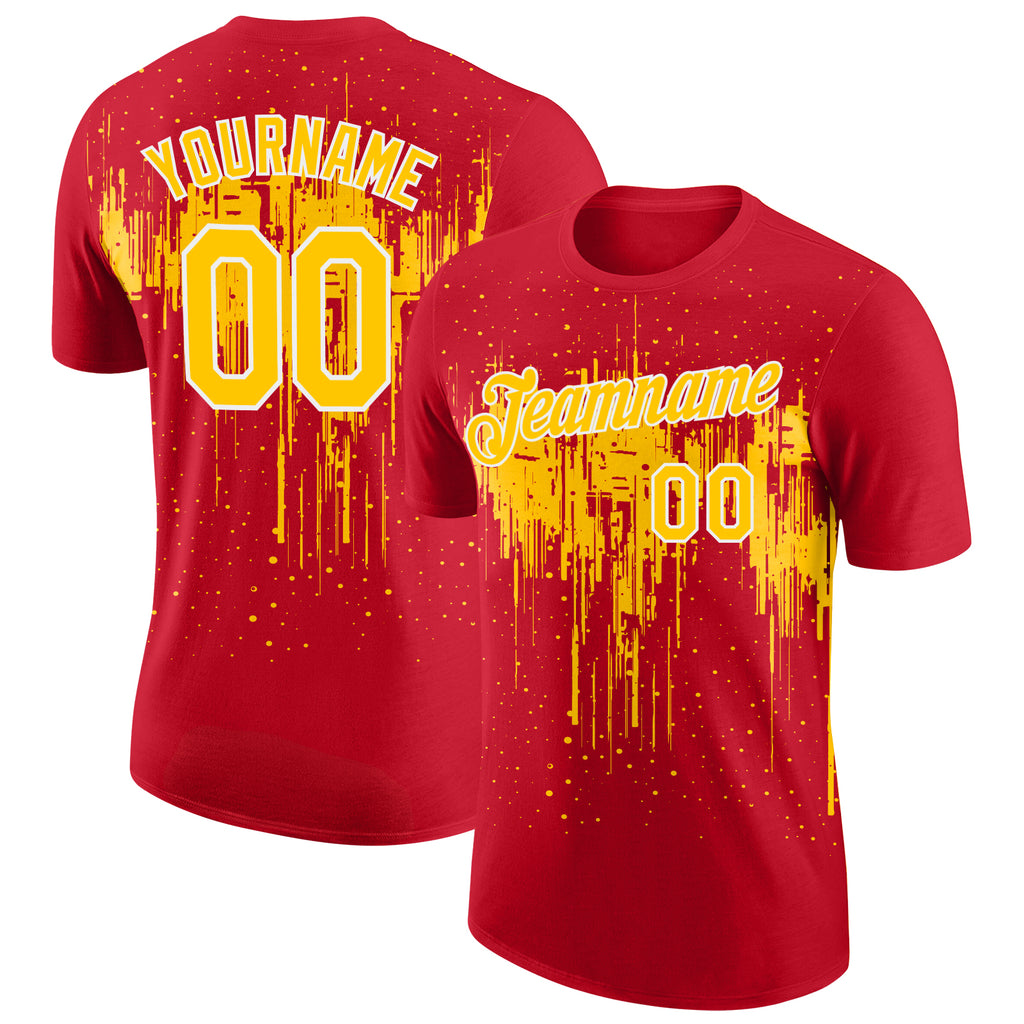 Custom Red Yellow-White Dripping Splatter Paint Performance T-Shirt