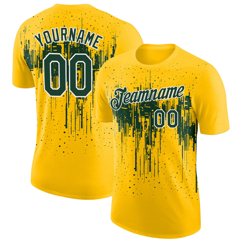 Custom Yellow Green-White Dripping Splatter Paint Performance T-Shirt