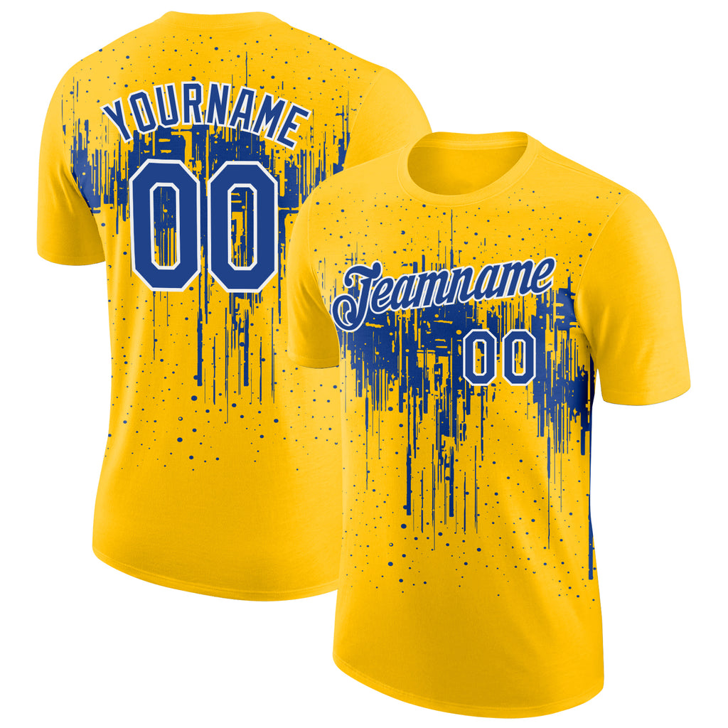 Custom Yellow Royal-White Dripping Splatter Paint Performance T-Shirt