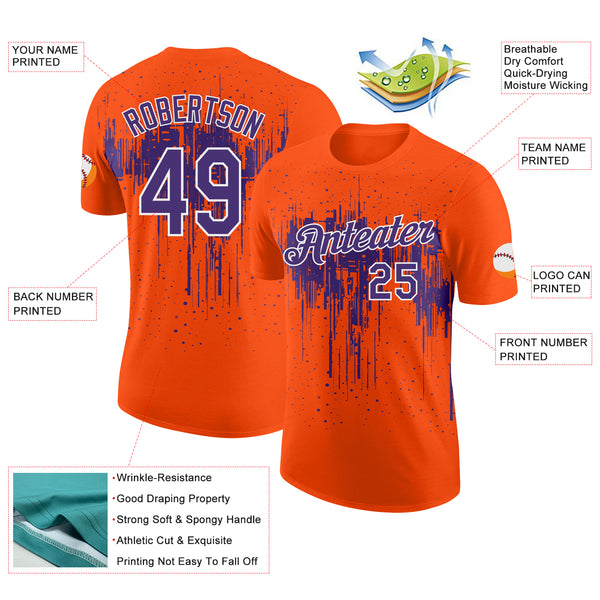 Custom Orange Purple-White Dripping Splatter Paint Performance T-Shirt