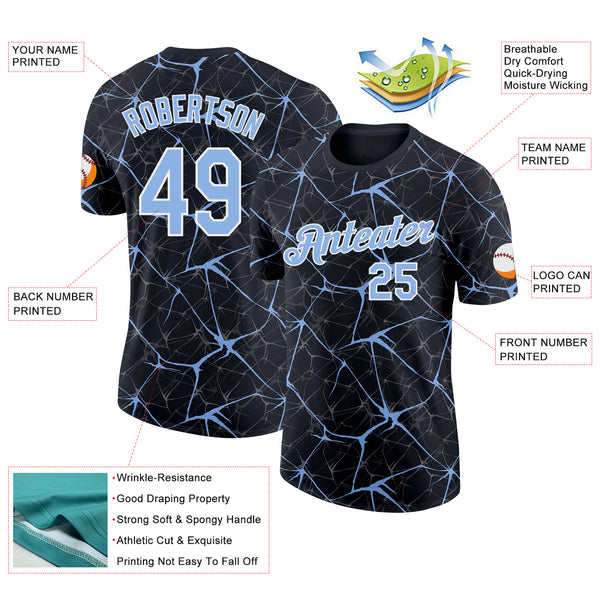 Custom Black Light Blue Gray-White Abstract Network Crackle Performance T-Shirt