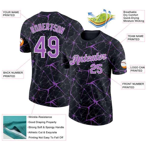 Custom Black Medium Purple Gray-White Abstract Network Crackle Performance T-Shirt