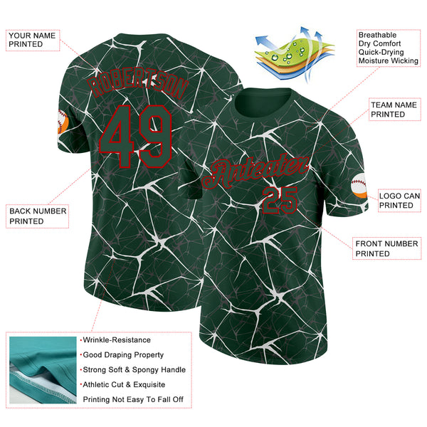 Custom Green White Gray-Red Abstract Network Crackle Performance T-Shirt