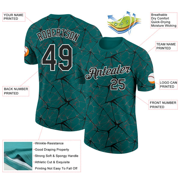 Custom Teal Black Gray-White Abstract Network Crackle Performance T-Shirt