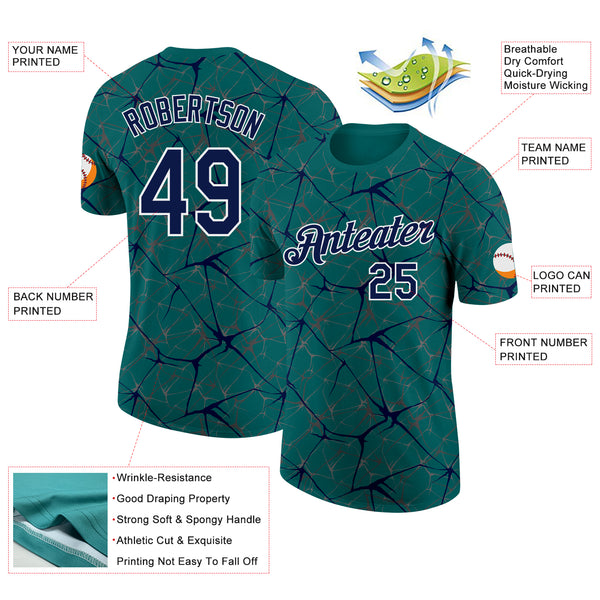 Custom Teal Navy Gray-White Abstract Network Crackle Performance T-Shirt