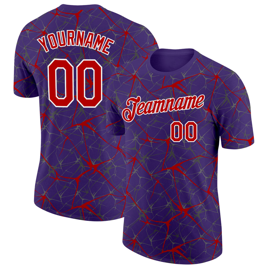 Custom Purple Red Gray-White Abstract Network Crackle Performance T-Shirt