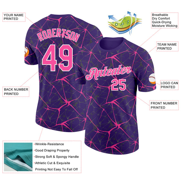Custom Purple Pink Gray-White Abstract Network Crackle Performance T-Shirt