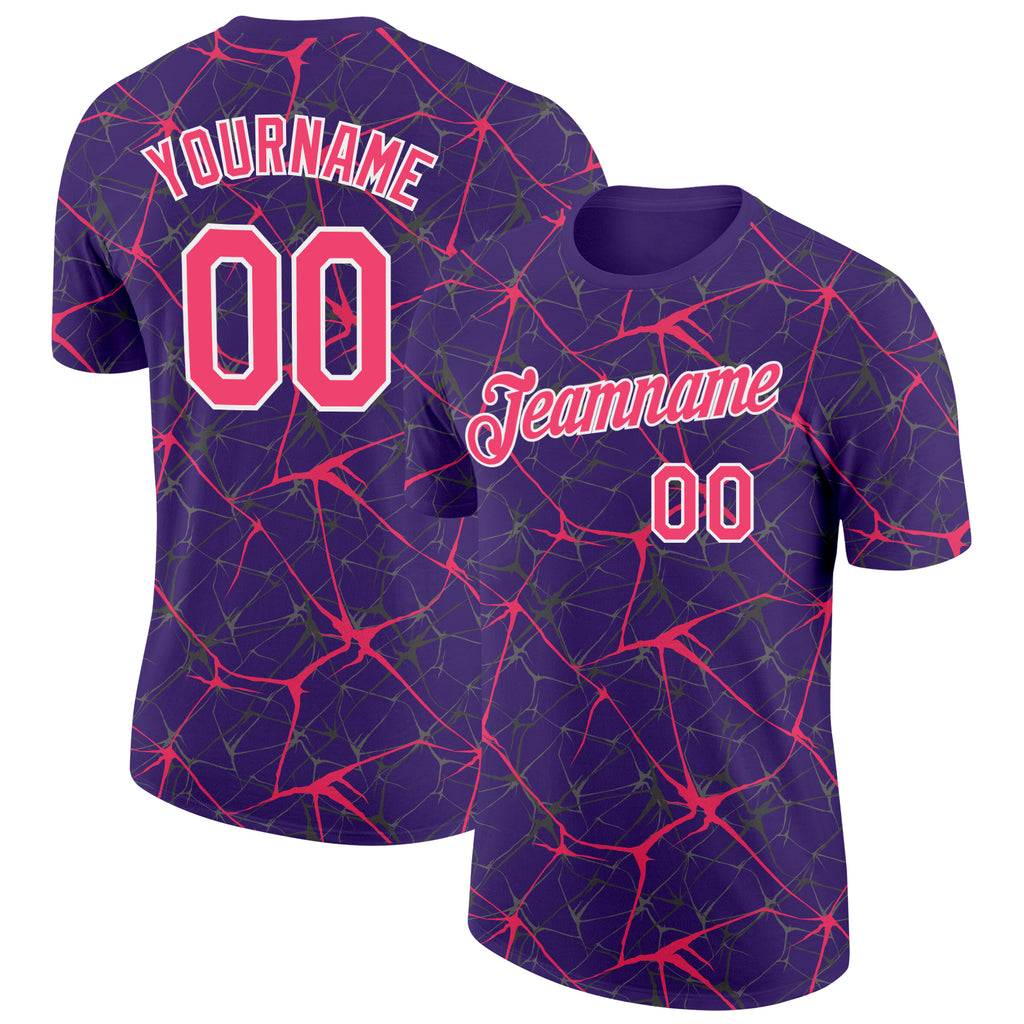 Custom Purple Neon Pink Gray-White Abstract Network Crackle Performance T-Shirt