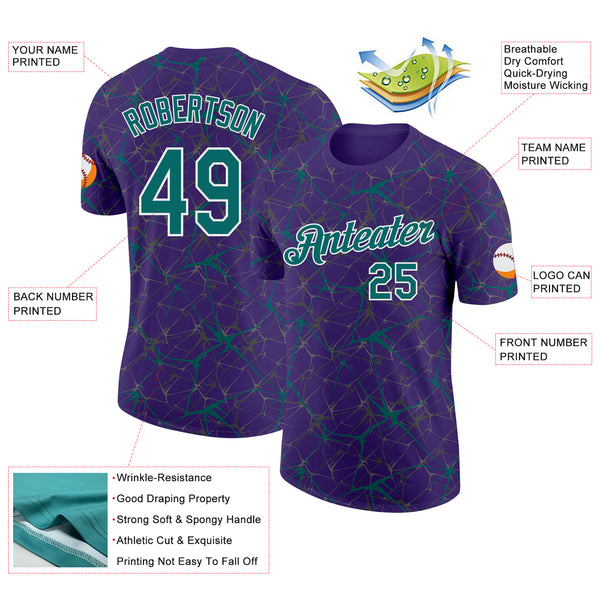 Custom Purple Teal Gray-White Abstract Network Crackle Performance T-Shirt