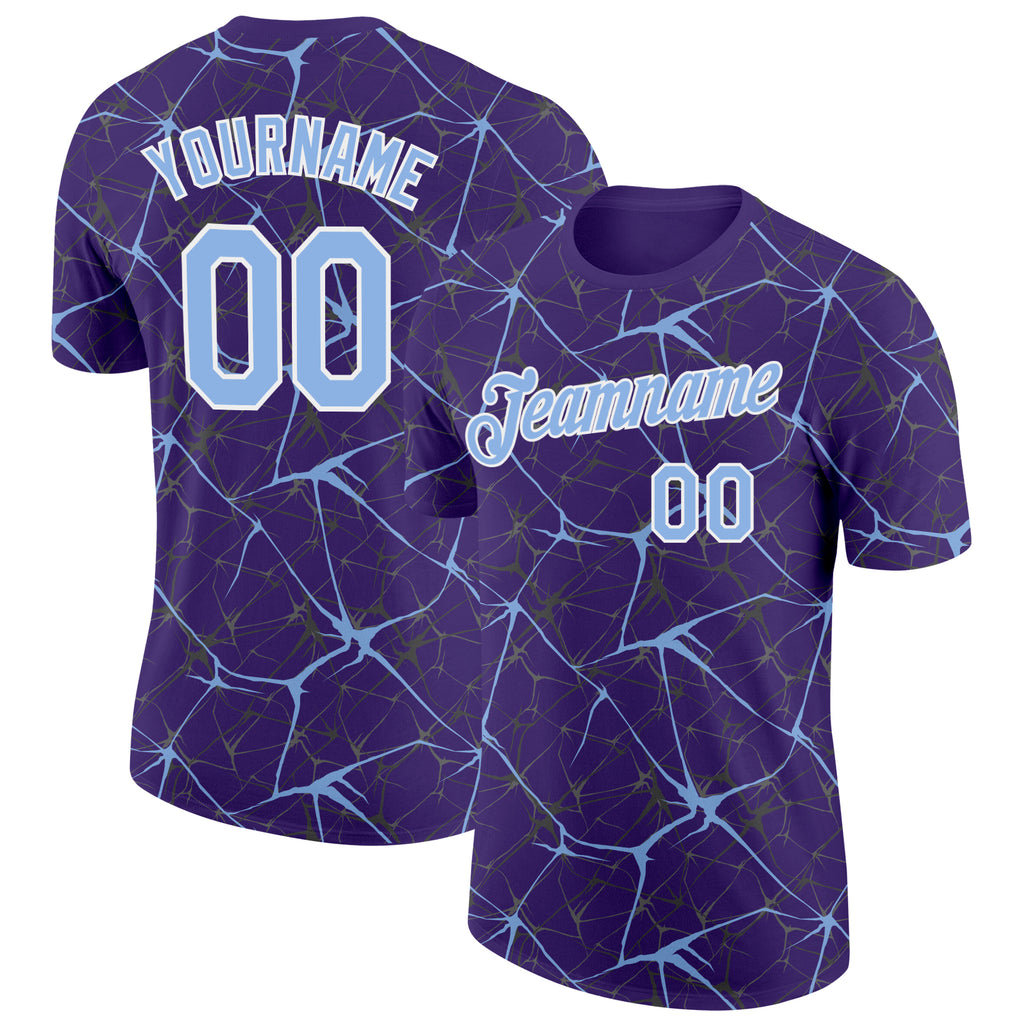 Custom Purple Light Blue Gray-White Abstract Network Crackle Performance T-Shirt