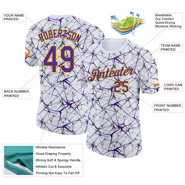 Custom White Purple Gray-Yellow Abstract Network Crackle Performance T-Shirt