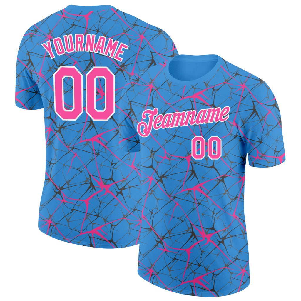 Custom Powder Blue Pink Gray-White Abstract Network Crackle Performance T-Shirt
